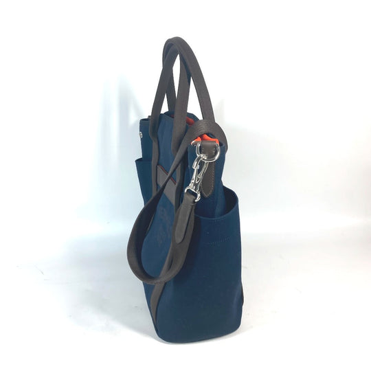 HERMES Tote Bag canvas Navy With bag-in-bag Sucked Pansage Groom Women Used Authentic