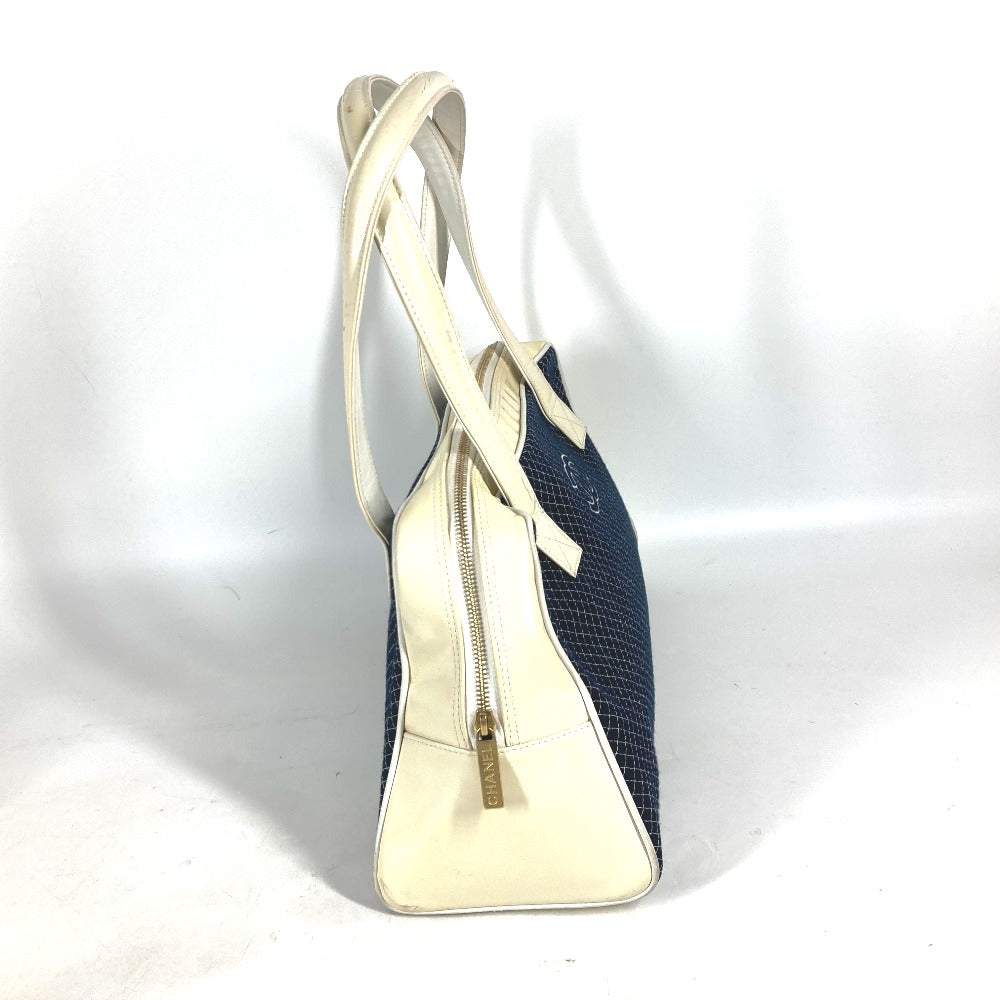 CHANEL Shoulder Bag Canvas, enamel Navy Mini Boston Duffel bag CC COCO Mark Quilting Matelasse