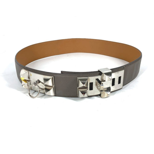 HERMES belt leather gray Collier de Chien Belt Women 90 Used Authentic