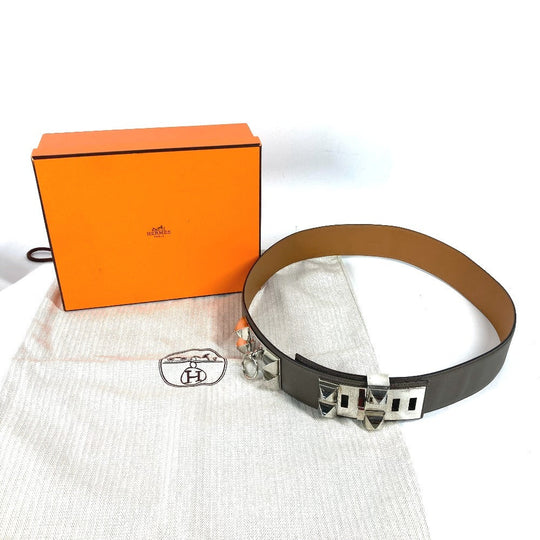 HERMES belt leather gray Collier de Chien Belt Women 90 Used Authentic