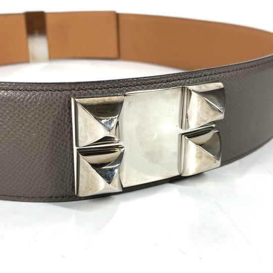 HERMES belt leather gray Collier de Chien Belt Women 90 Used Authentic
