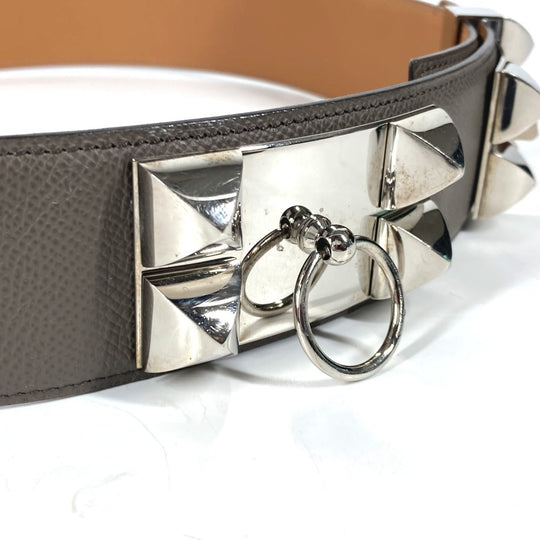 HERMES belt leather gray Collier de Chien Belt Women 90 Used Authentic