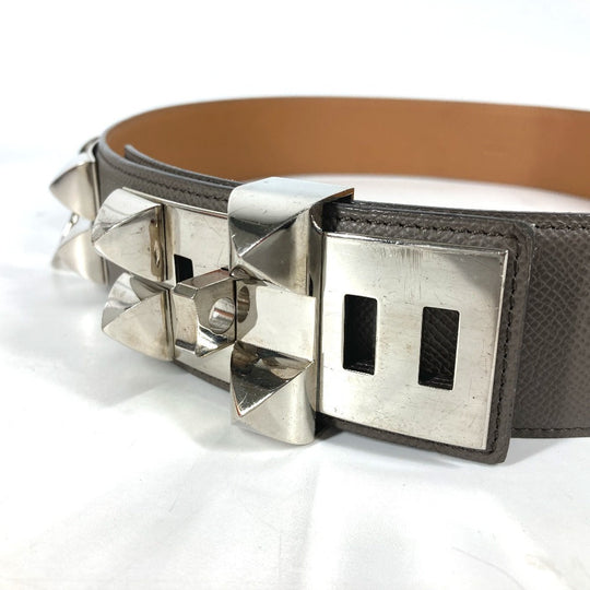 HERMES belt leather gray Collier de Chien Belt Women 90 Used Authentic