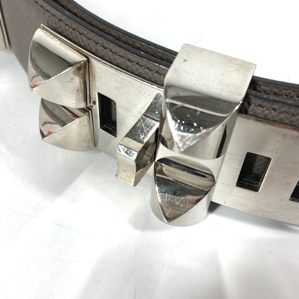 HERMES belt leather gray Collier de Chien Belt Women 90 Used Authentic