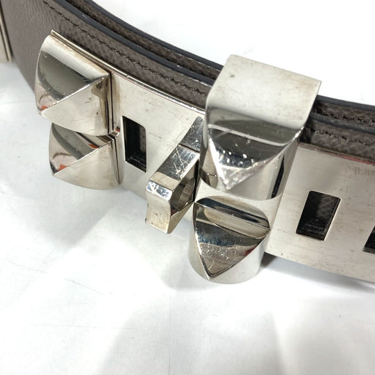HERMES belt leather gray Collier de Chien Belt Women 90 Used Authentic