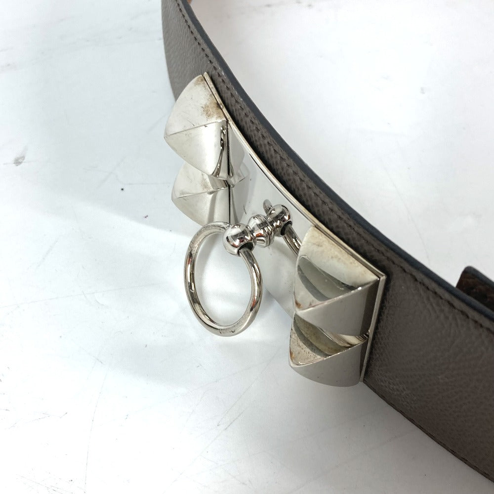 HERMES belt leather gray Collier de Chien Belt Women 90 Used Authentic