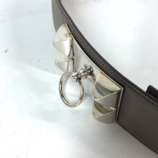 HERMES belt leather gray Collier de Chien Belt Women 90 Used Authentic