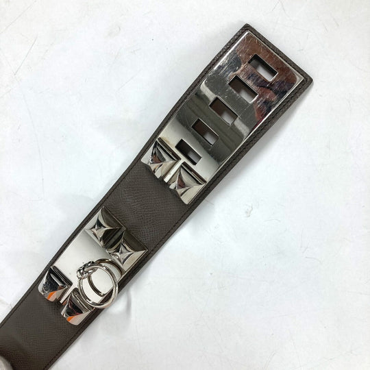 HERMES belt leather gray Collier de Chien Belt Women 90 Used Authentic
