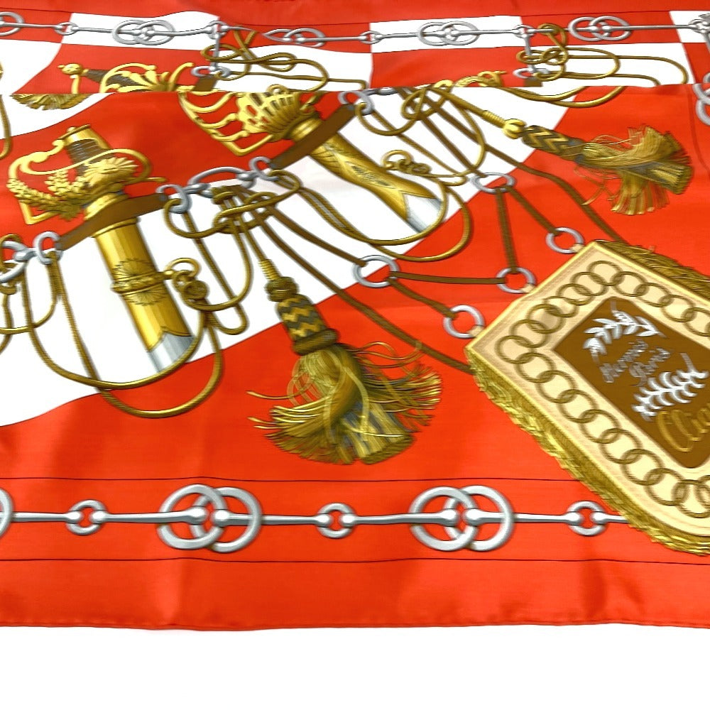 HERMES scarf silk Orange Carre90 Cliquetis tick sword pattern Women Used Authentic