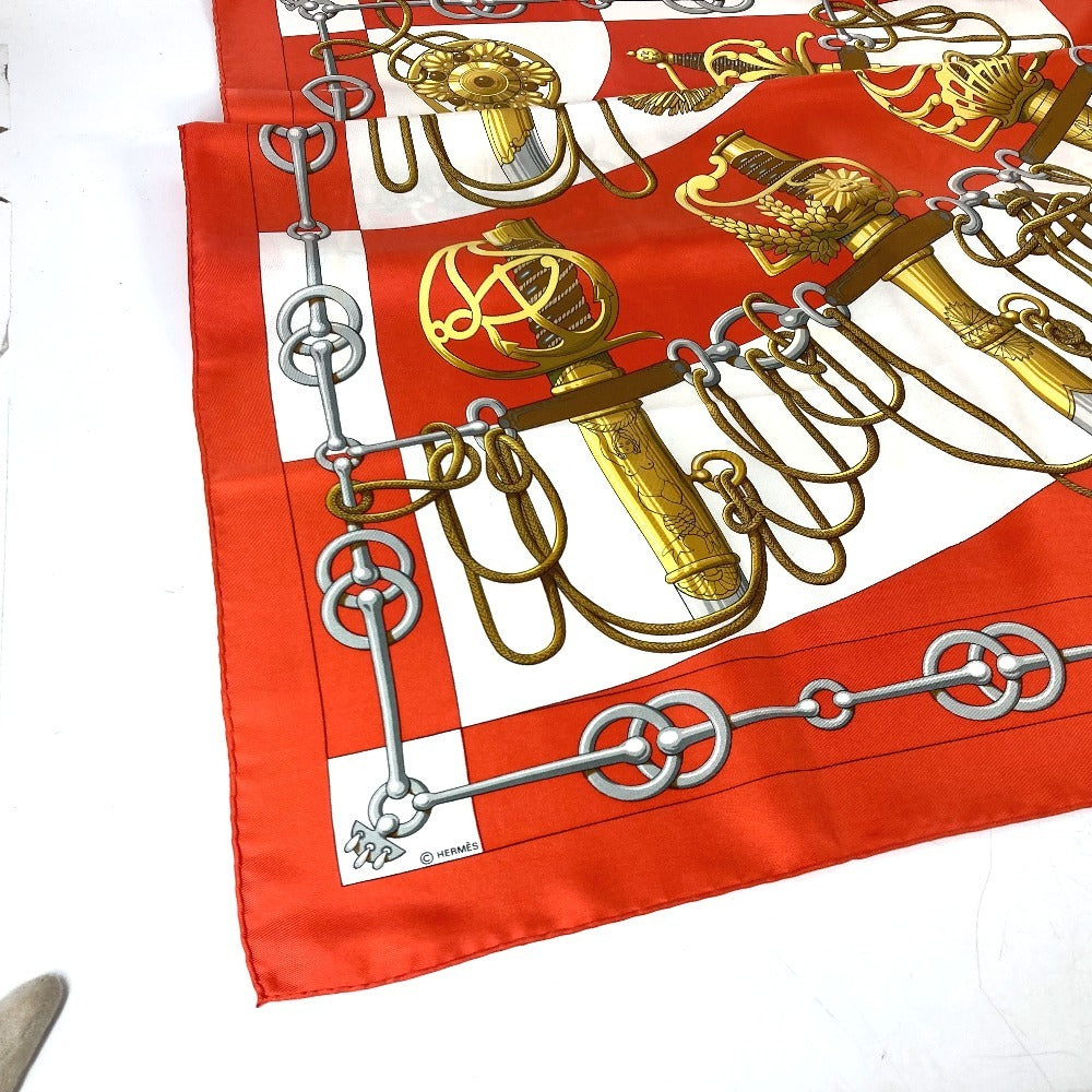 HERMES scarf silk Orange Carre90 Cliquetis tick sword pattern Women Used Authentic