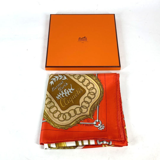 HERMES scarf silk Orange Carre90 Cliquetis tick sword pattern Women Used Authentic