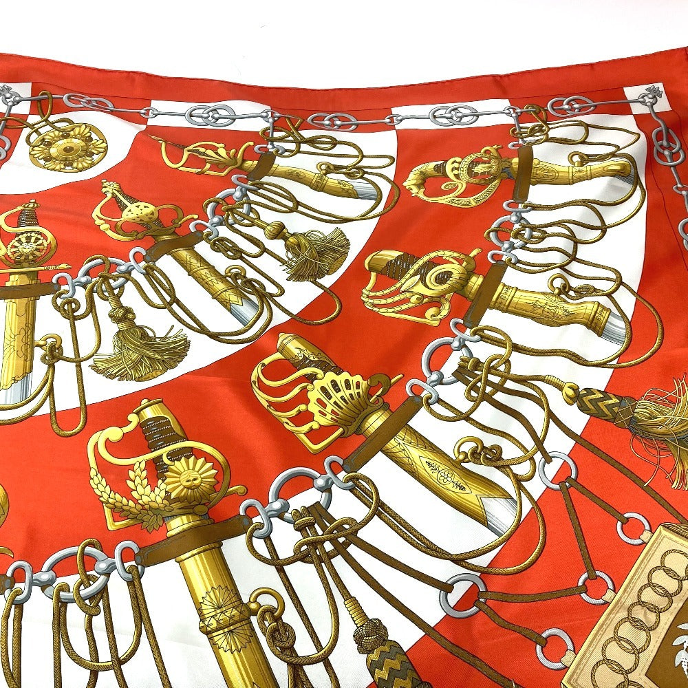 HERMES scarf silk Orange Carre90 Cliquetis tick sword pattern Women Used Authentic