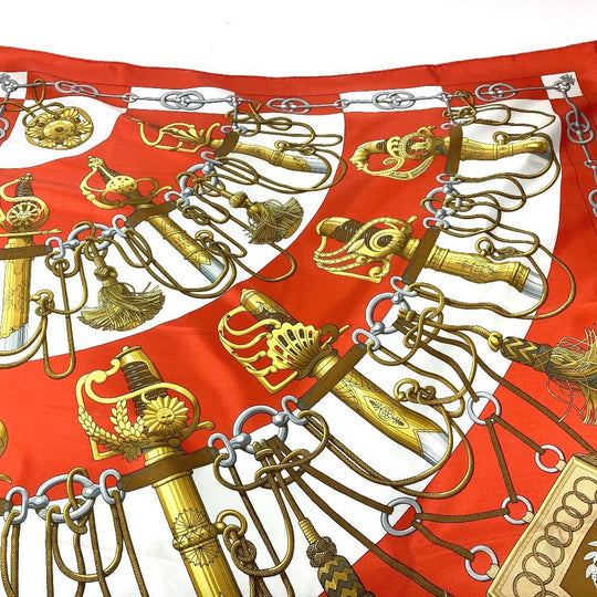 HERMES scarf silk Orange Carre90 Cliquetis tick sword pattern Women Used Authentic