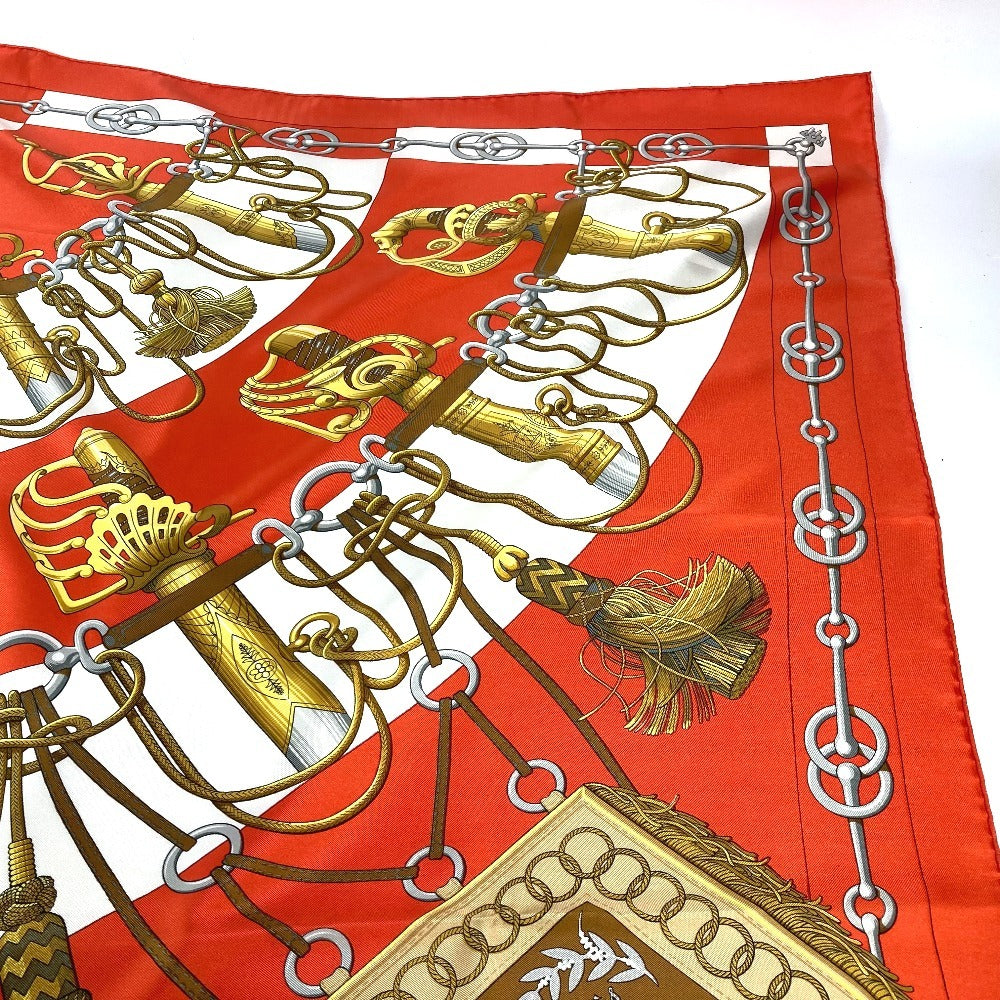 HERMES scarf silk Orange Carre90 Cliquetis tick sword pattern Women Used Authentic