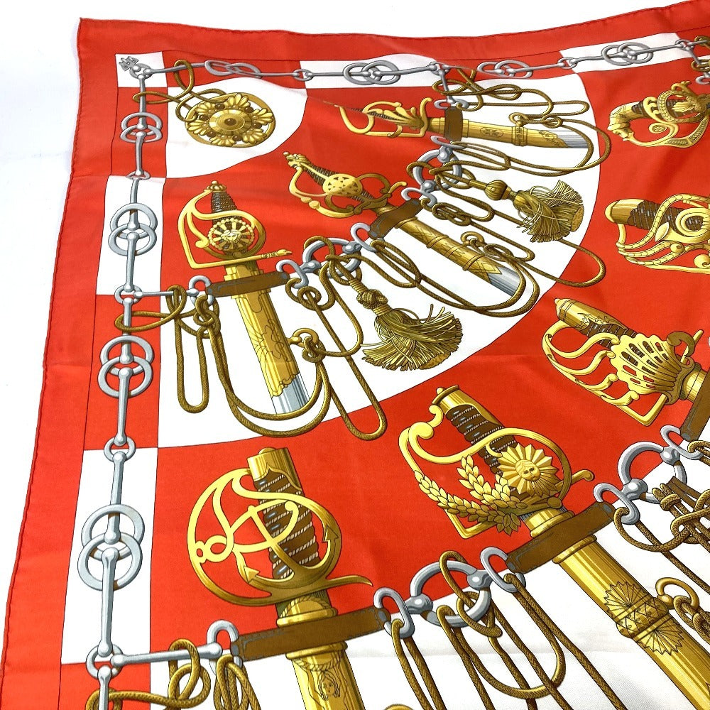 HERMES scarf silk Orange Carre90 Cliquetis tick sword pattern Women Used Authentic