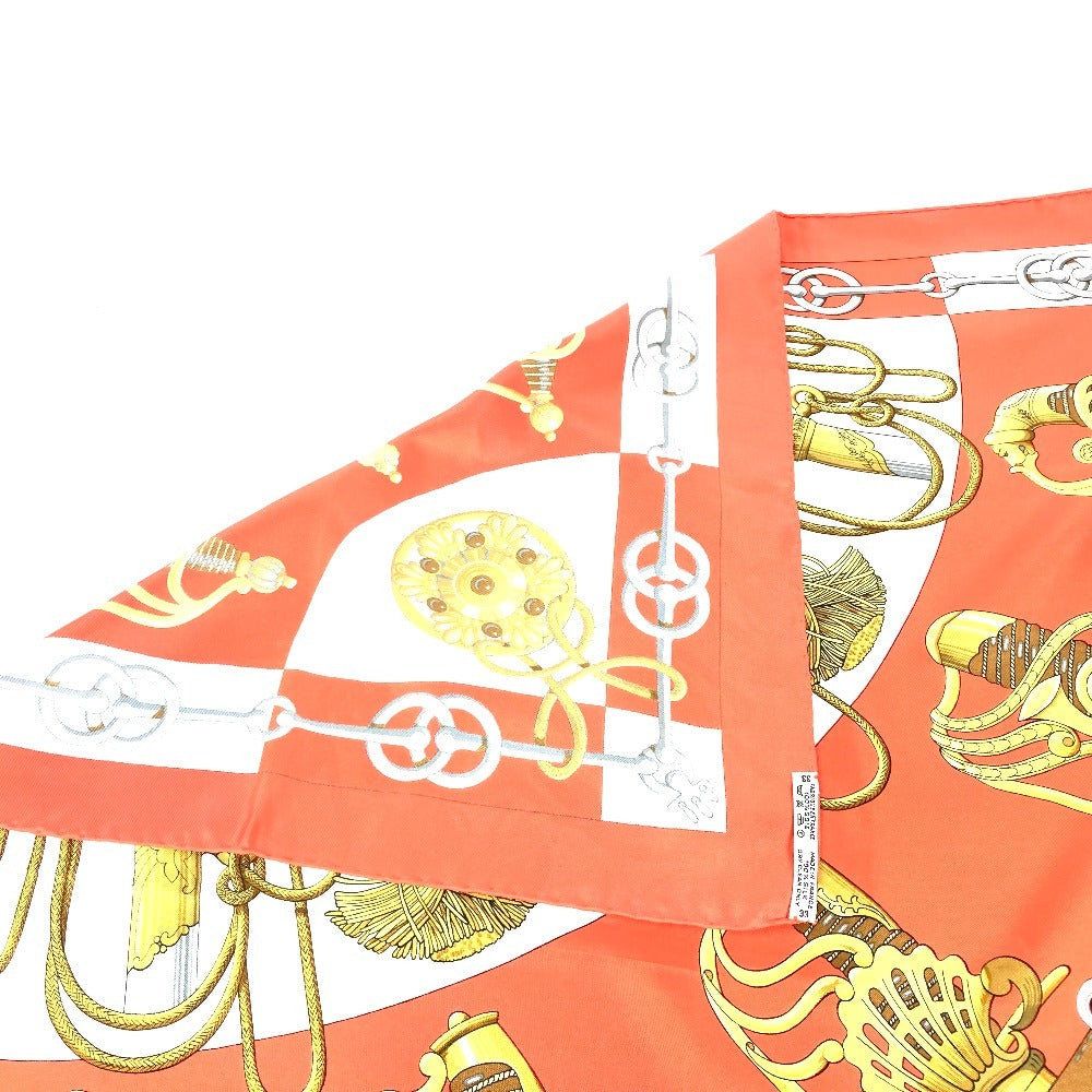 HERMES scarf silk Orange Carre90 Cliquetis tick sword pattern Women Used Authentic