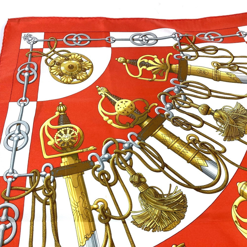 HERMES scarf silk Orange Carre90 Cliquetis tick sword pattern Women Used Authentic