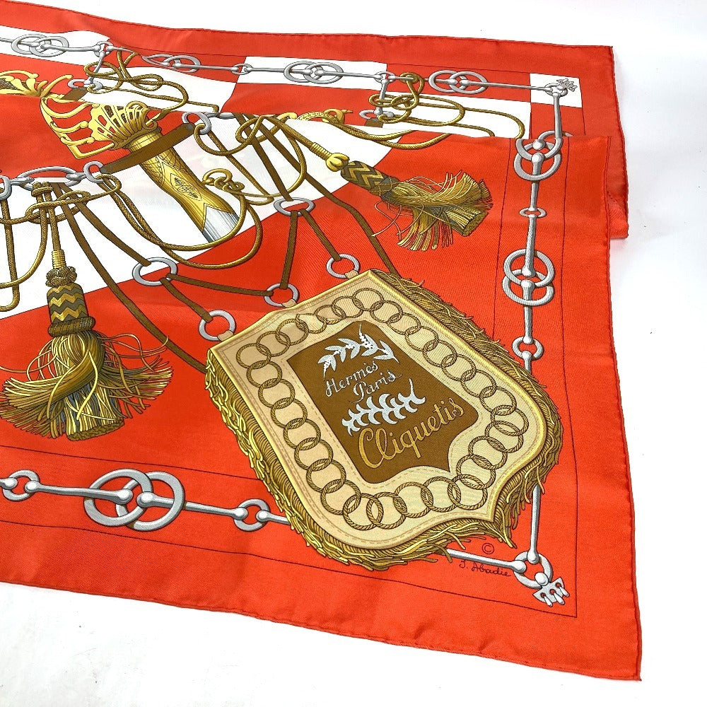 HERMES scarf silk Orange Carre90 Cliquetis tick sword pattern Women Used Authentic