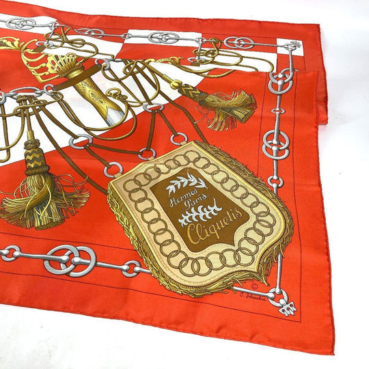 HERMES scarf silk Orange Carre90 Cliquetis tick sword pattern Women Used Authentic
