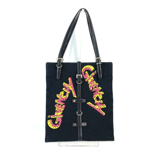 GIVENCHY Shoulder Bag Leather / canvas black Vertical Tote Bag logo rhinestone unisex(Unisex) Used Authentic