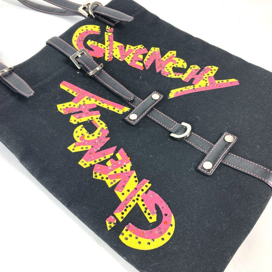 GIVENCHY Shoulder Bag Leather / canvas black Vertical Tote Bag logo rhinestone unisex(Unisex) Used Authentic