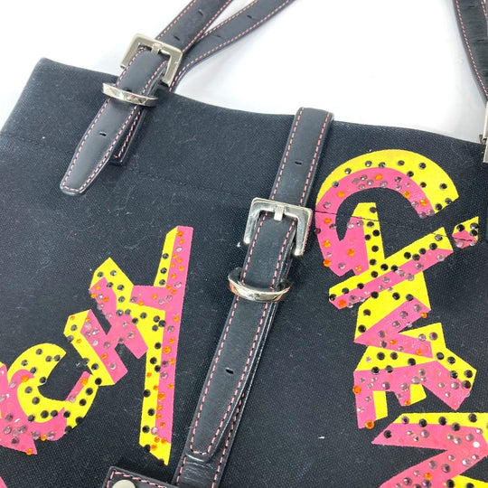 GIVENCHY Shoulder Bag Leather / canvas black Vertical Tote Bag logo rhinestone unisex(Unisex) Used Authentic