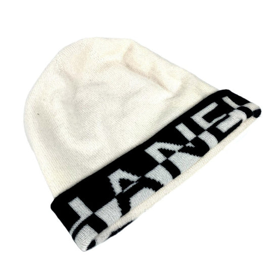 CHANEL Knit hat cashmere white 20K logo bicolor Women Used Authentic