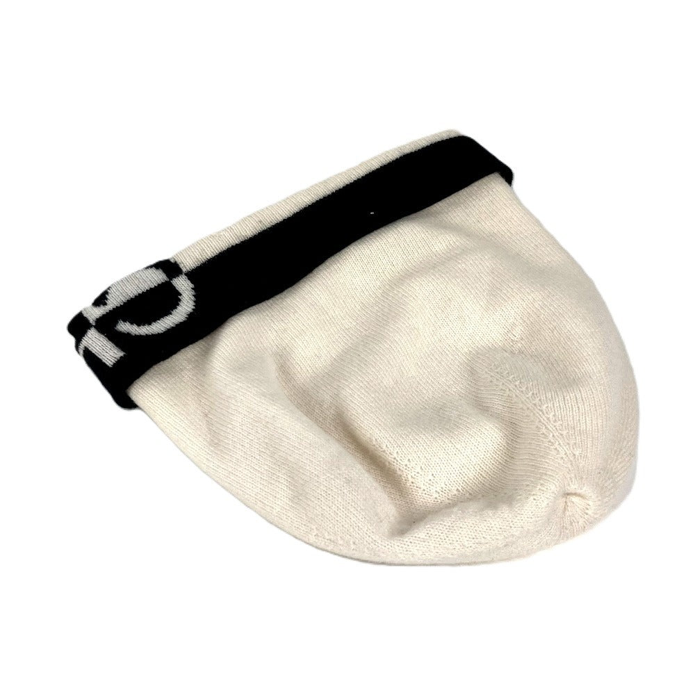CHANEL Knit hat cashmere white 20K logo bicolor Women Used Authentic