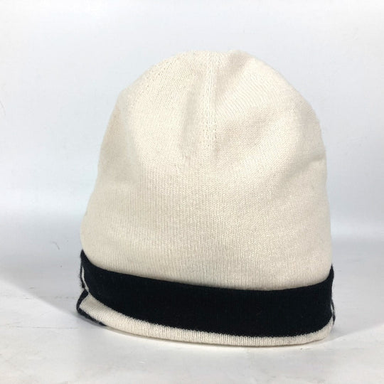 CHANEL Knit hat cashmere white 20K logo bicolor Women Used Authentic