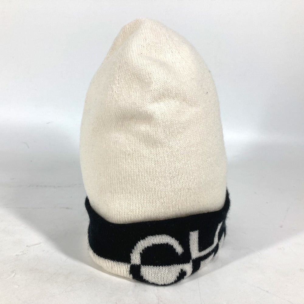 CHANEL Knit hat cashmere white 20K logo bicolor Women Used Authentic