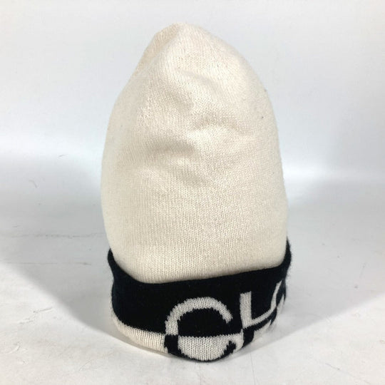 CHANEL Knit hat cashmere white 20K logo bicolor Women Used Authentic