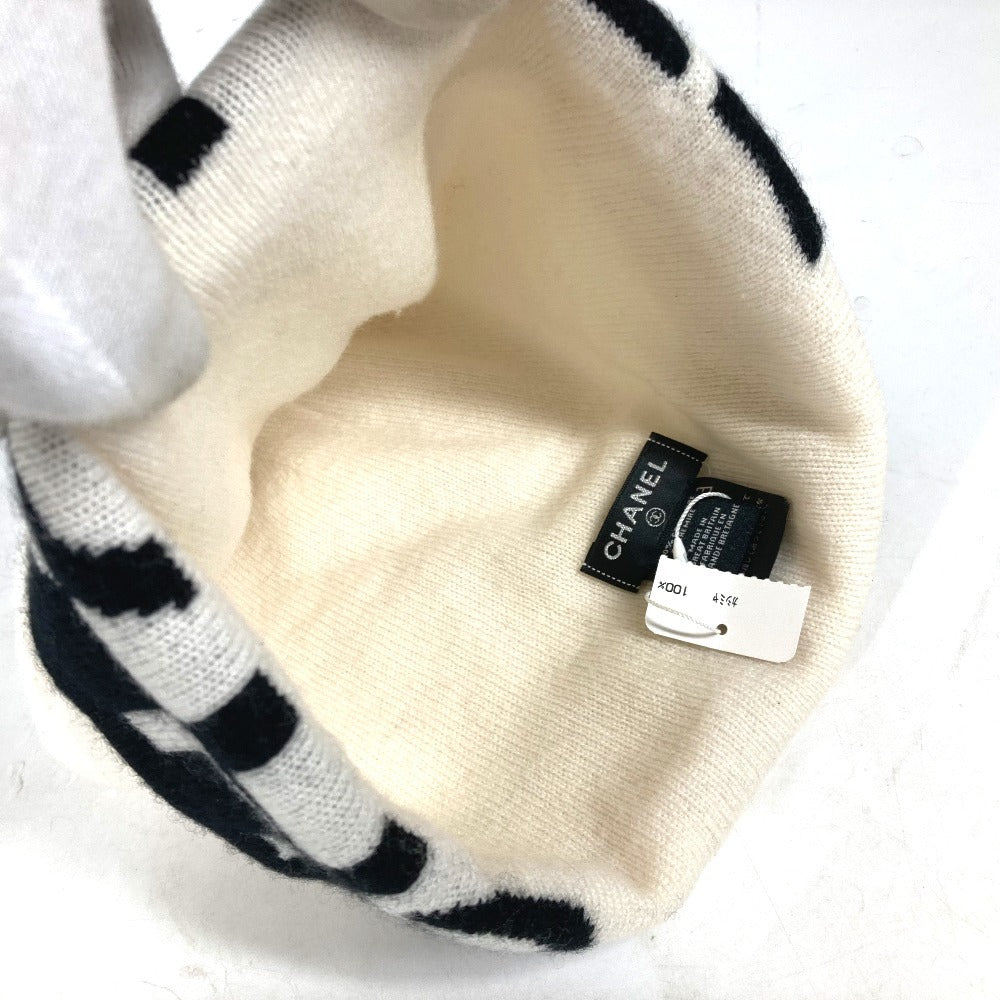 CHANEL Knit hat cashmere white 20K logo bicolor Women Used Authentic