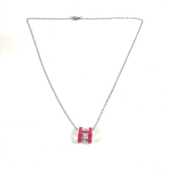 HERMES Necklace metal pink H logo pop ash