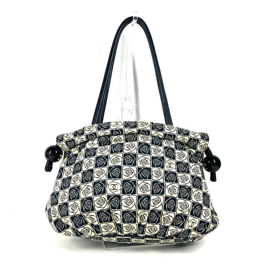 CHANEL Shoulder Bag Leather / canvas black By color Camelia Women Used Authentic