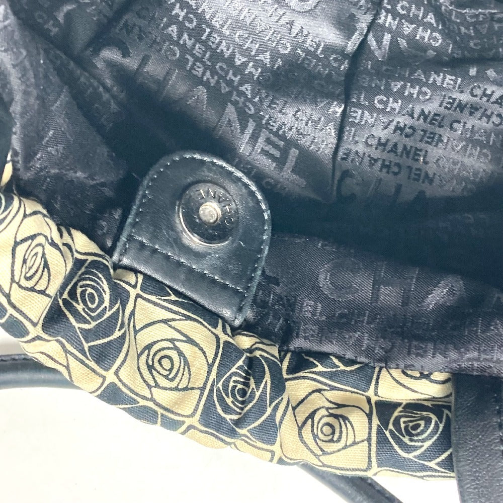 CHANEL Shoulder Bag Leather / canvas black By color Camelia Women Used Authentic