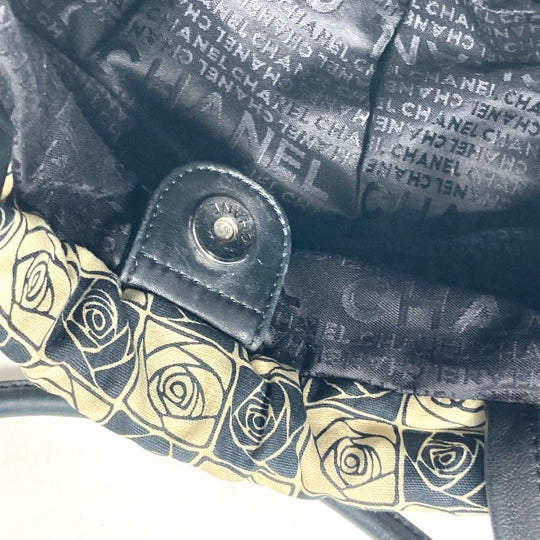 CHANEL Shoulder Bag Leather / canvas black By color Camelia Women Used Authentic