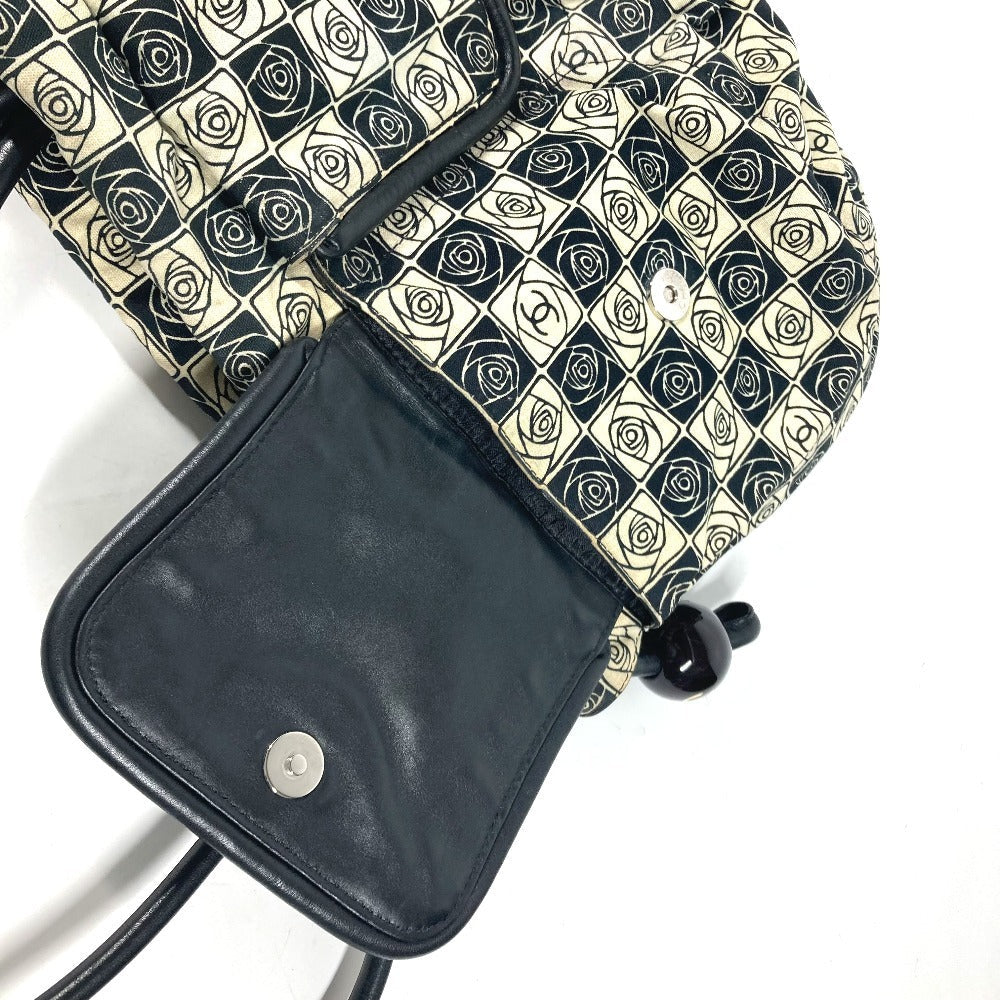 CHANEL Shoulder Bag Leather / canvas black By color Camelia Women Used Authentic