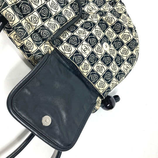 CHANEL Shoulder Bag Leather / canvas black By color Camelia Women Used Authentic