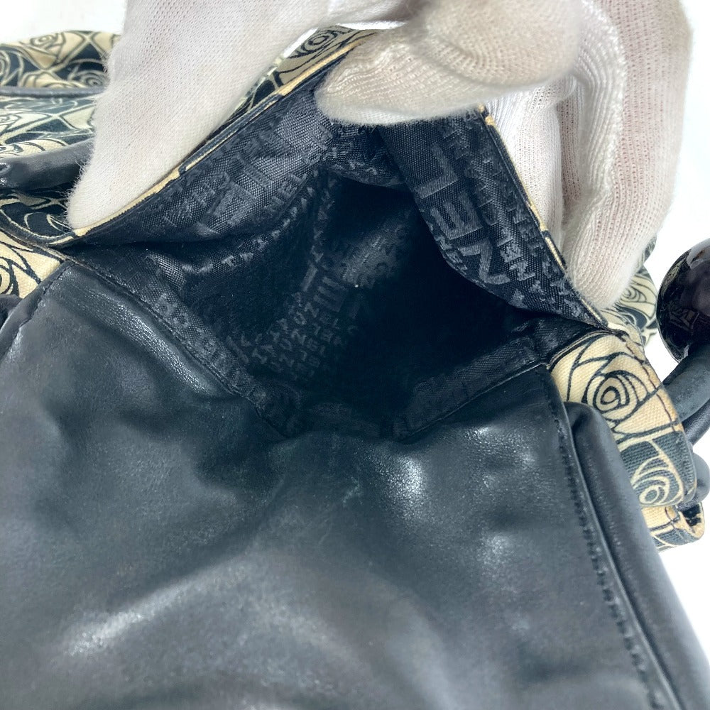 CHANEL Shoulder Bag Leather / canvas black By color Camelia Women Used Authentic