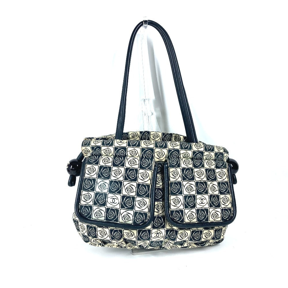 CHANEL Shoulder Bag Leather / canvas black By color Camelia Women Used Authentic