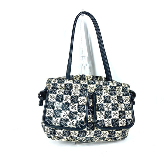 CHANEL Shoulder Bag Leather / canvas black By color Camelia Women Used Authentic