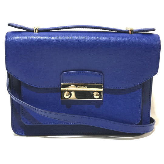 Furla Shoulder Bag leather blue Julia Women Used Authentic