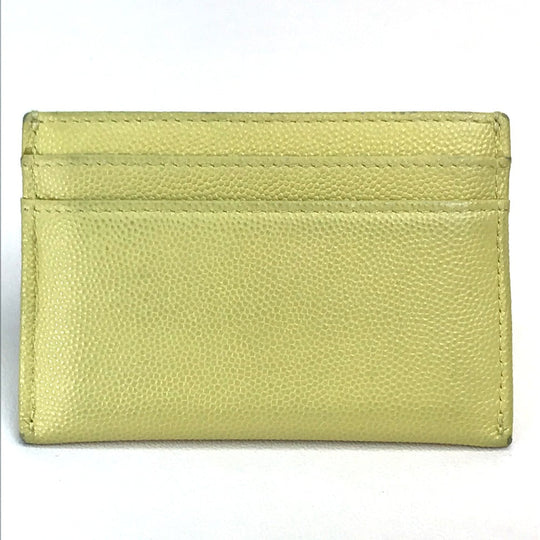 CHANEL Card Case Caviar skin Light yellow CC COCO Mark stitch
