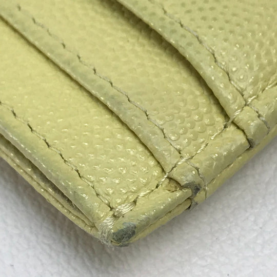 CHANEL Card Case Caviar skin Light yellow CC COCO Mark stitch