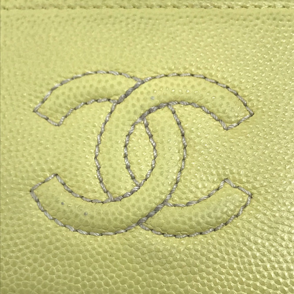 CHANEL Card Case Caviar skin Light yellow CC COCO Mark stitch