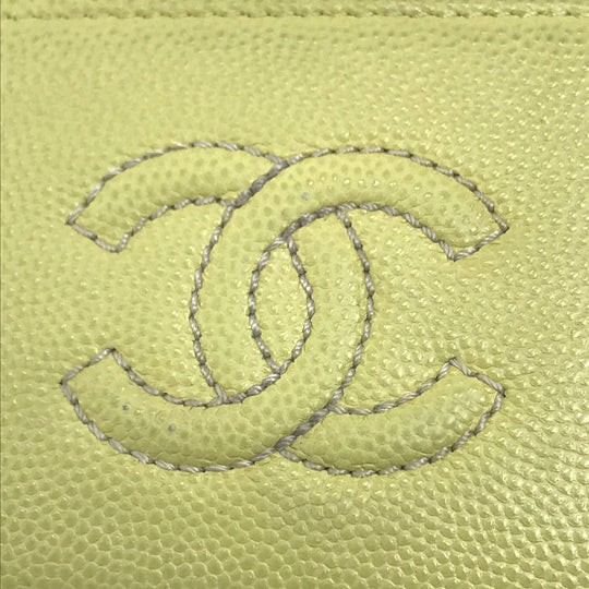 CHANEL Card Case Caviar skin Light yellow CC COCO Mark stitch