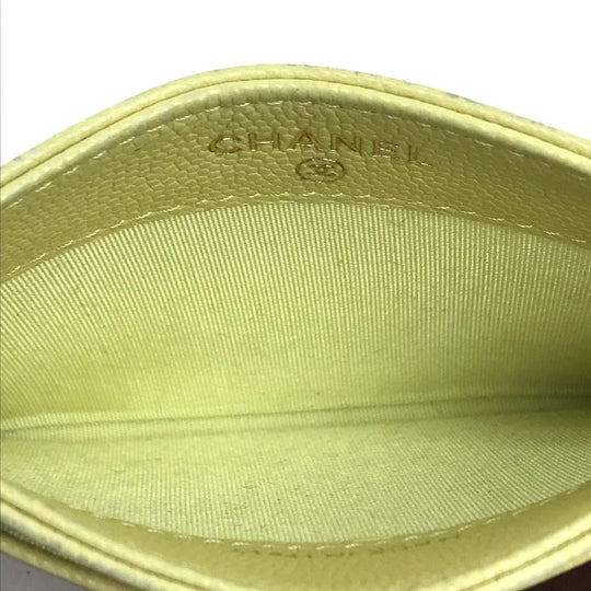 CHANEL Card Case Caviar skin Light yellow CC COCO Mark stitch