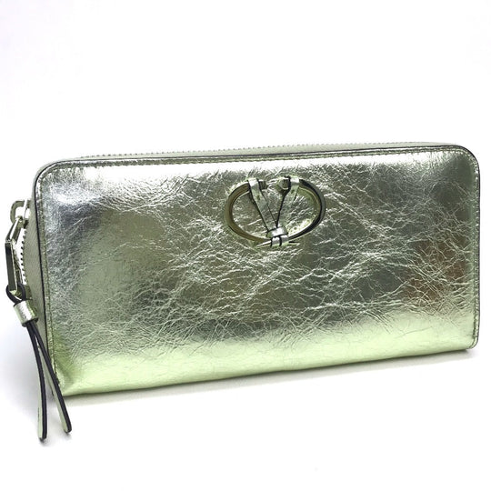 Valentino Garavani Long Wallet Purse PW2P0P88CMC  Coated leather gold Wrinkles processing Metal color V logo Women Used Authentic