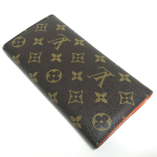 LOUIS VUITTON Long Wallet Purse Monogram canvas Brown x orange Comes with a coin case Wallet Women Used Authentic