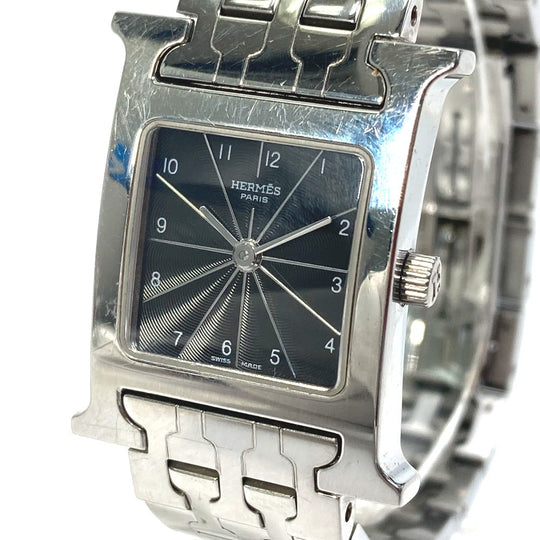 HERMES Watches Quartz HH1.210 Stainless Steel Silver H watch black dial Women Used Authentic